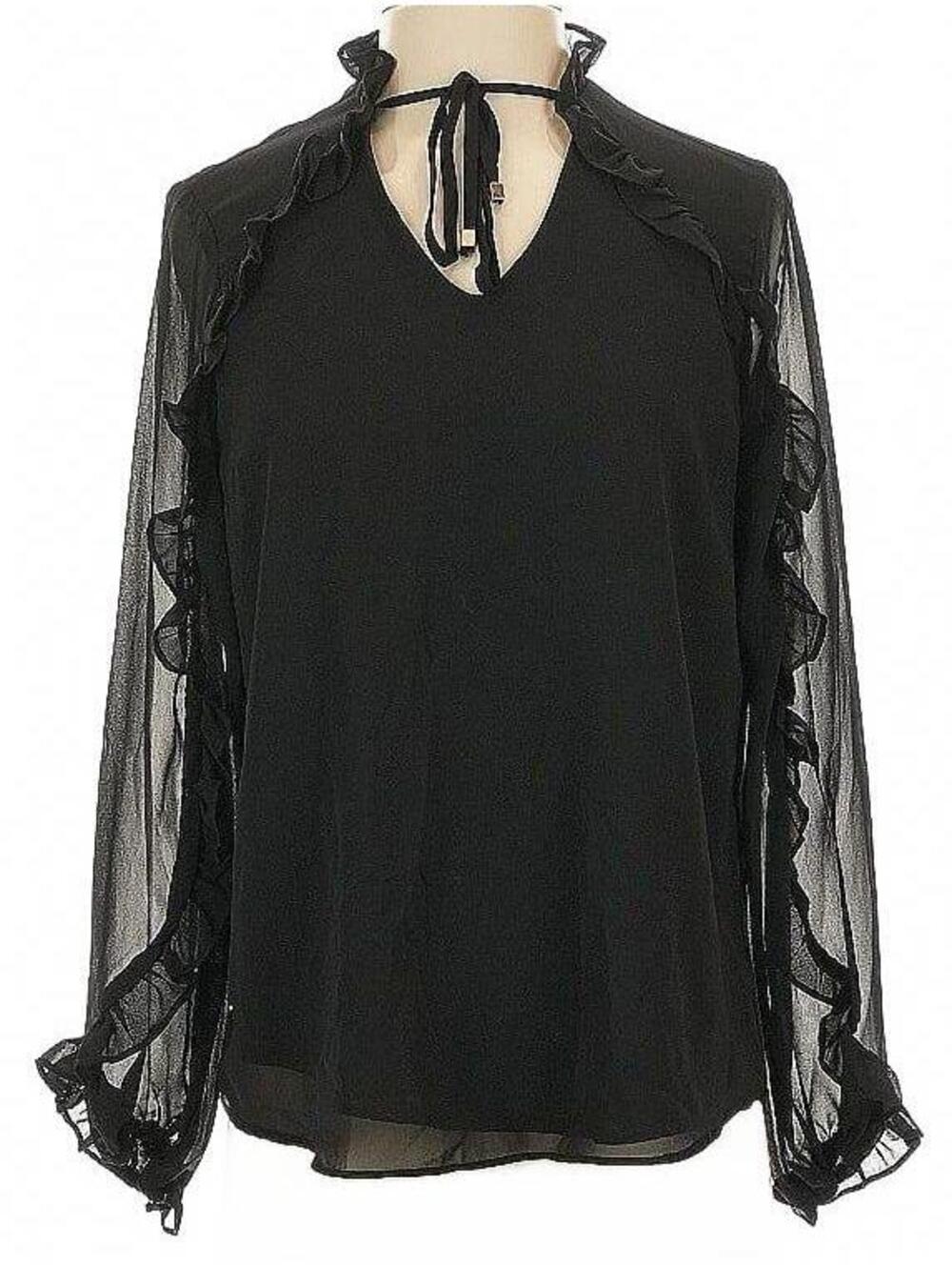 Catherine Malandrino Black Chiffon Ruffle Blouse Whimsigoth Coquette Top XS